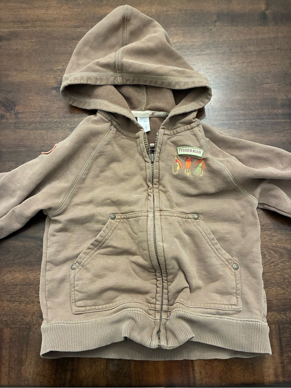 Janie and Jack Fisherman Jacket Sweatshirt Kids Boys 4T Brown Embroidered